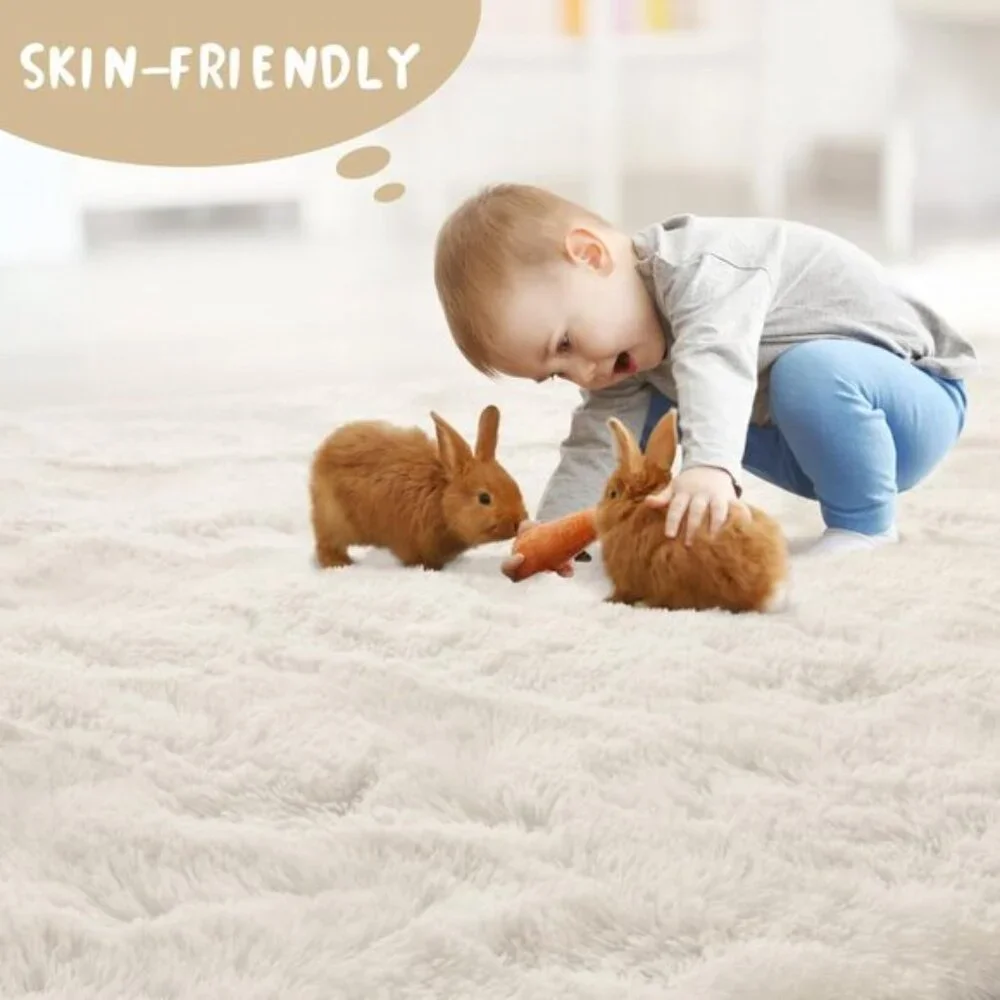 9x12 Ultra Soft Cream Area Rug, Fluffy Modern Carpet for Home, Room & Nursery
